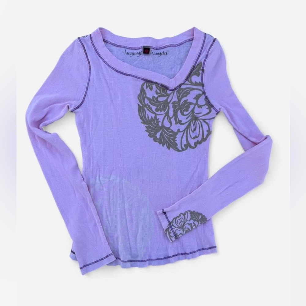 Language Los Angeles Y2K Purple Floral Top